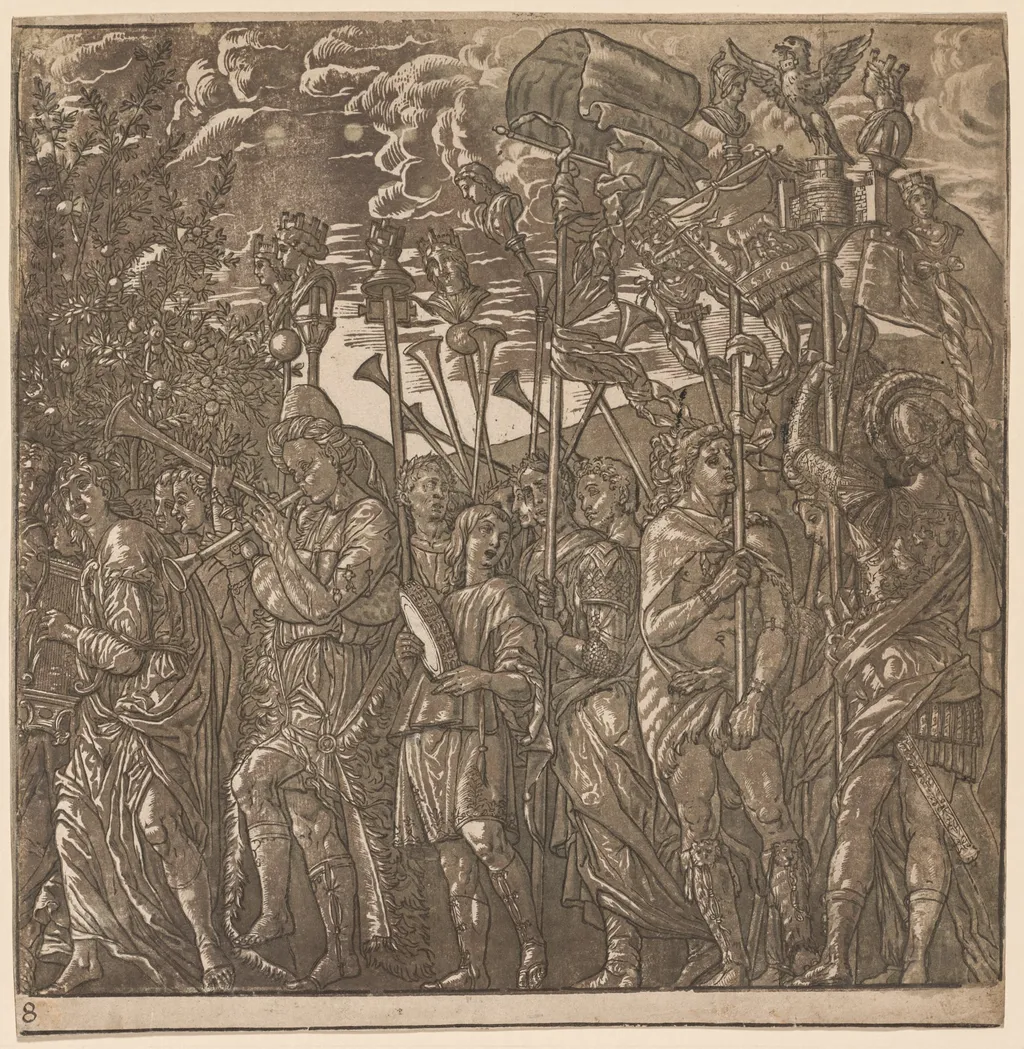 The Triumph of Julius Caesar: Soldiers Carrying Banners and Standards, by Andrea Andreani, 1596