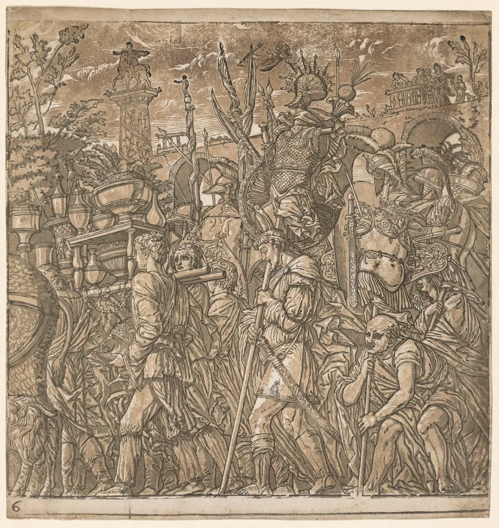 The Triumph of Julius Caesar: Soldiers Carrying Vases and Trophies of War, by Andrea Andreani, 1596