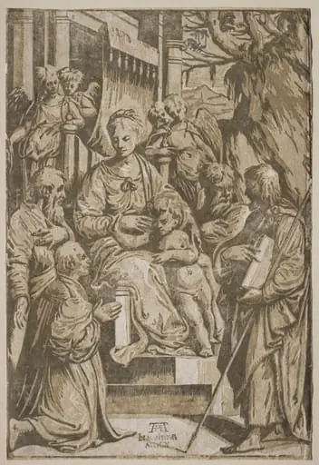 The Virgin and Child with Saints and a Donor (after a drawing by Girolamo da Treviso), by Andrea Andreani