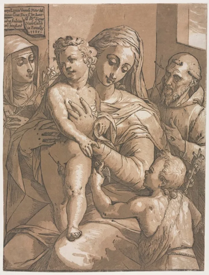 Virgin and Child with St. John, St. Catherine of Siena and St. Francis, by Andrea Andreani, 1585