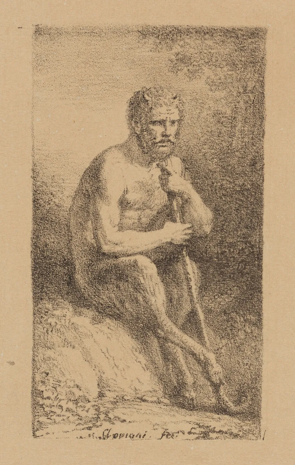 A Satyr Seated in a Landscape, by Andrea Appiani, ink, 1810