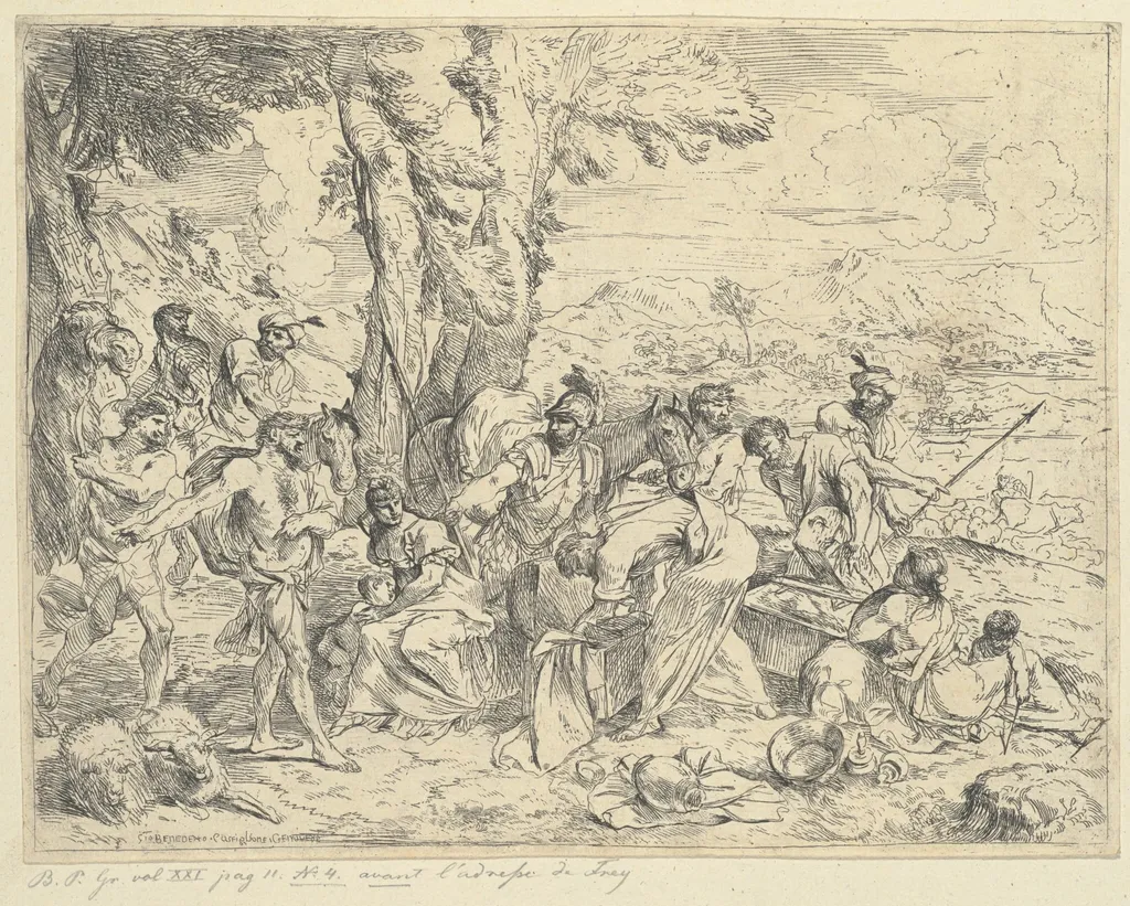 Rachel Concealing Laban's Idols, by Andrea De Leone, ink, 1635