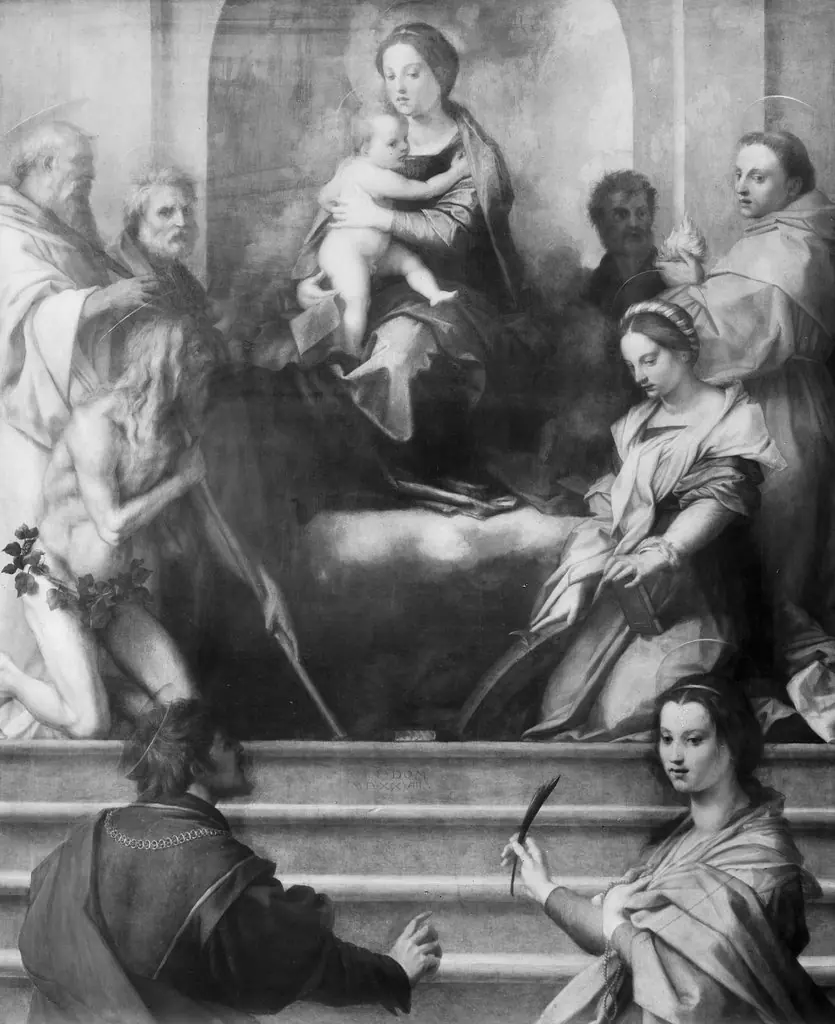 Mary enthroned with the child and eight saints, by Andrea del Sarto