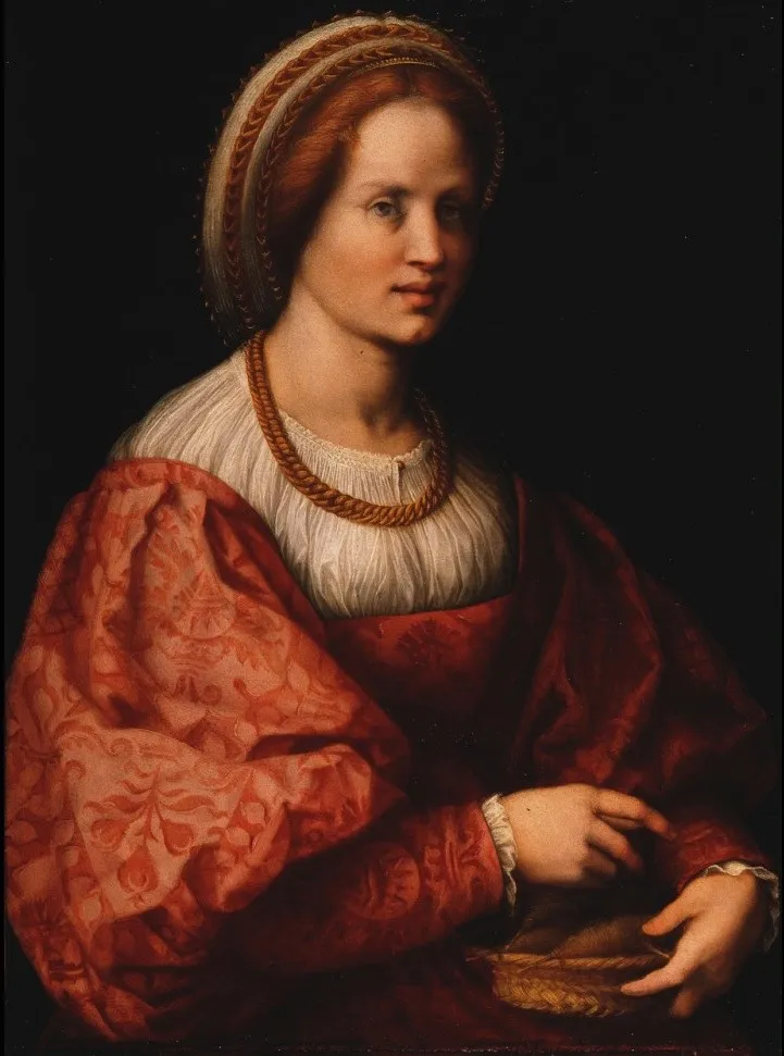 Portrait of a Woman with a Basket of Spindles, by Andrea del Sarto, oil, 1514
