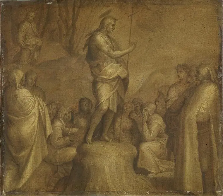 The preaching of John the Baptist, by Andrea del Sarto