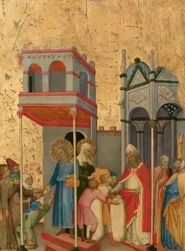 Joachim and Anna Giving Food to the Poor and Offerings to the Temple, by Andrea di Bartolo