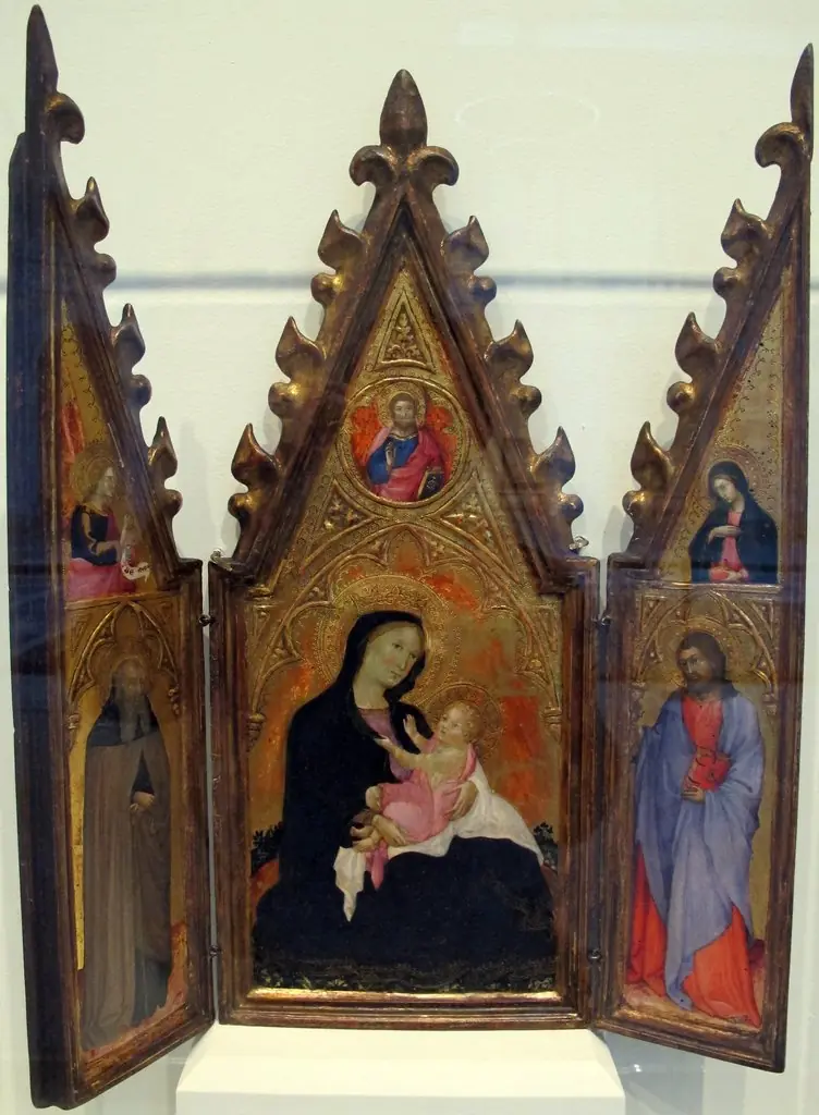 trittico con madonna dell'umiltà, ss. antonio abate jacopo, by Andrea di Bartolo