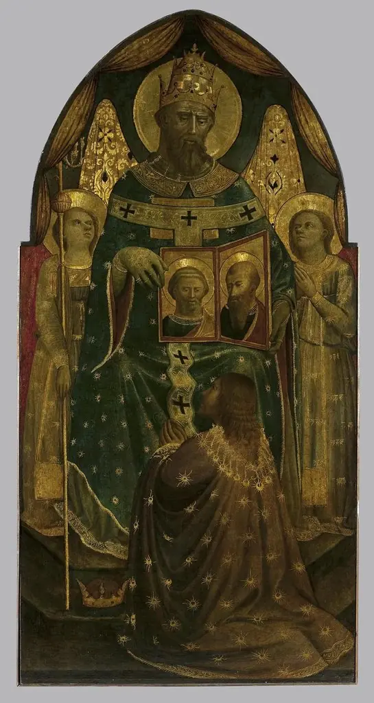 Emperor Constantine in front of Pope Sylvester I Showing Depictions of Sts Peter and Paul (central part of the triptych), by Andrea di Giusto