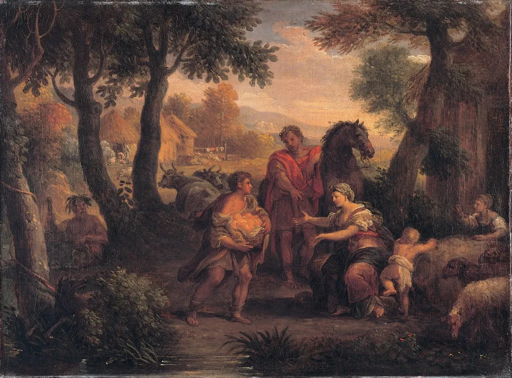 Finding of Romulus and Remus, by Andrea Locatelli, oil, 1730