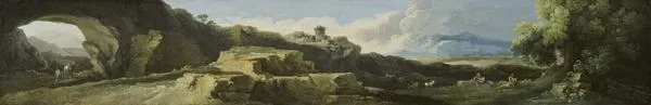 Rocky Landscape with a Natural Arch and a Distant Tower, by Andrea Locatelli, oil, 1728