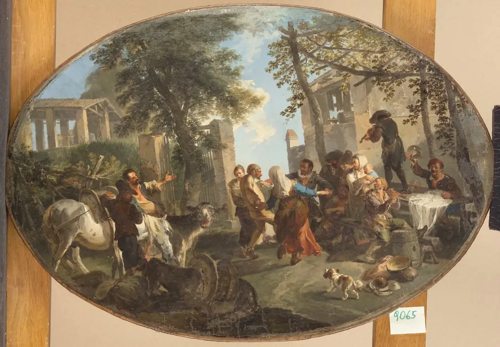 Tanzende Bauern vor einer Scheune, by Andrea Locatelli