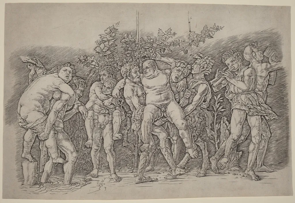 Bacchanal with Silenus, by Andrea Mantegna, ink, 1481