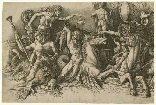 Battle of the Sea Gods [left half], by Andrea Mantegna