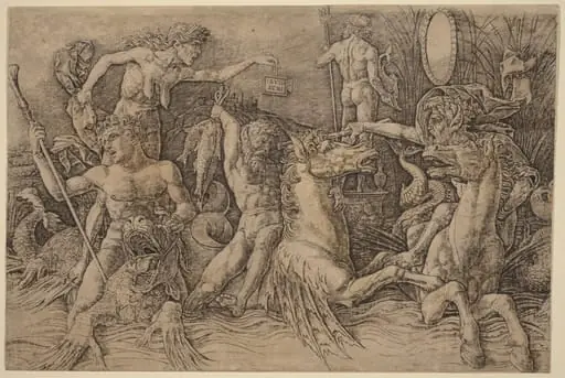 Battle of the Sea Gods [left half], by Andrea Mantegna