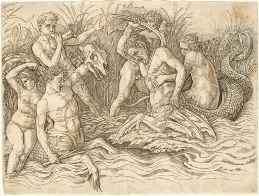 Battle of the Sea Gods [right half], by Andrea Mantegna
