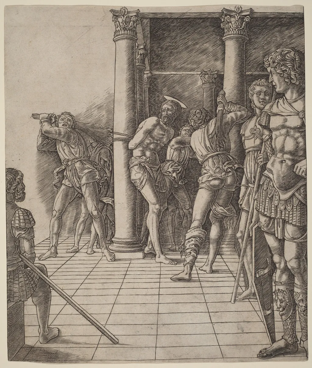 Flagellation of Christ, with the Pavement, by Andrea Mantegna, ink, 1475