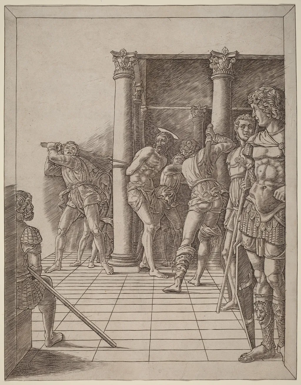 Flagellation of Christ, with the Pavement, by Andrea Mantegna, ink, 1475