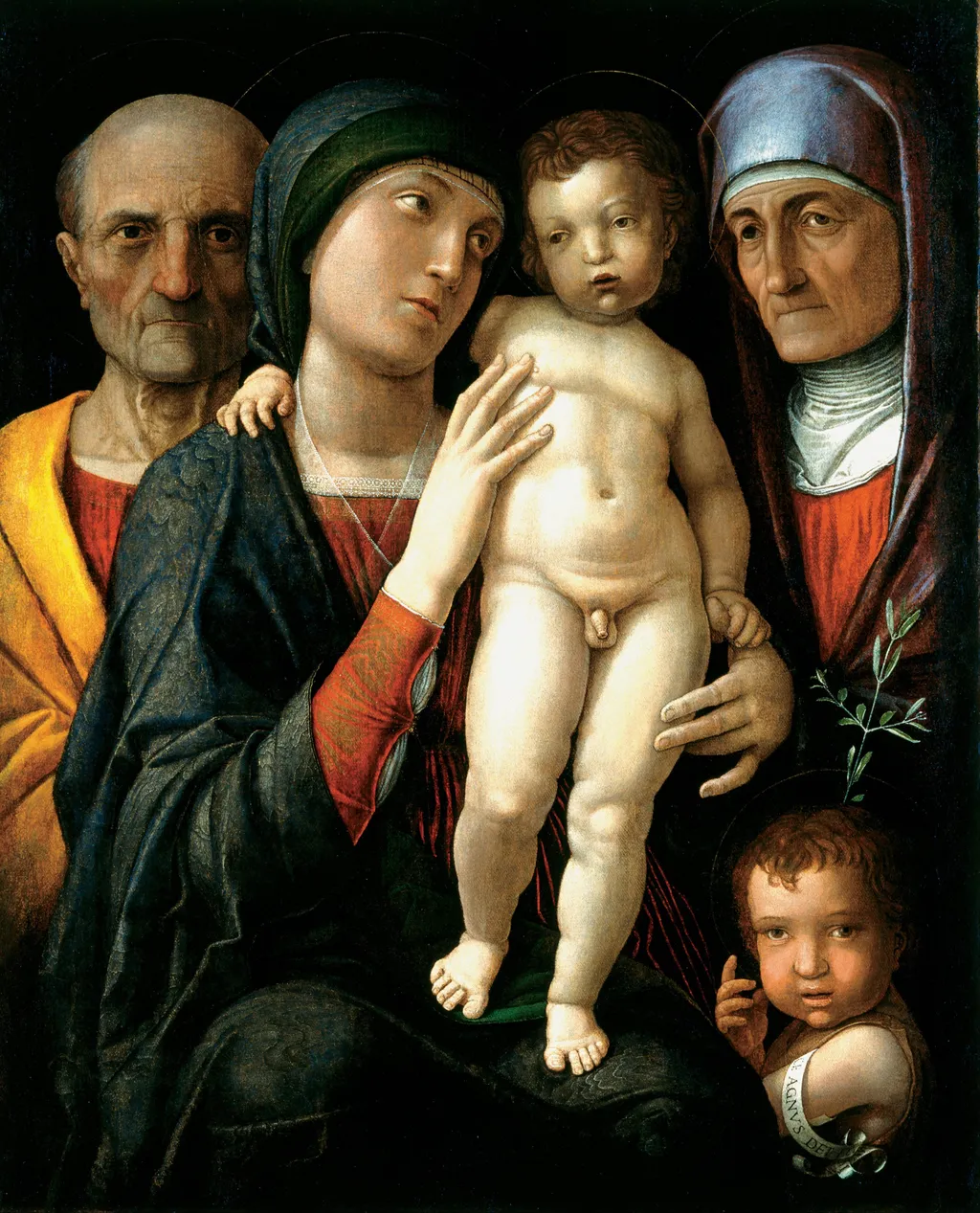 Holy Family with St. Elizabeth and St. John the Baptist as a Child, by Andrea Mantegna, oil, 1498