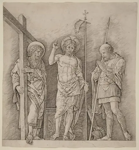 Risen Christ between Saints Andrew and Longinus, by Andrea Mantegna