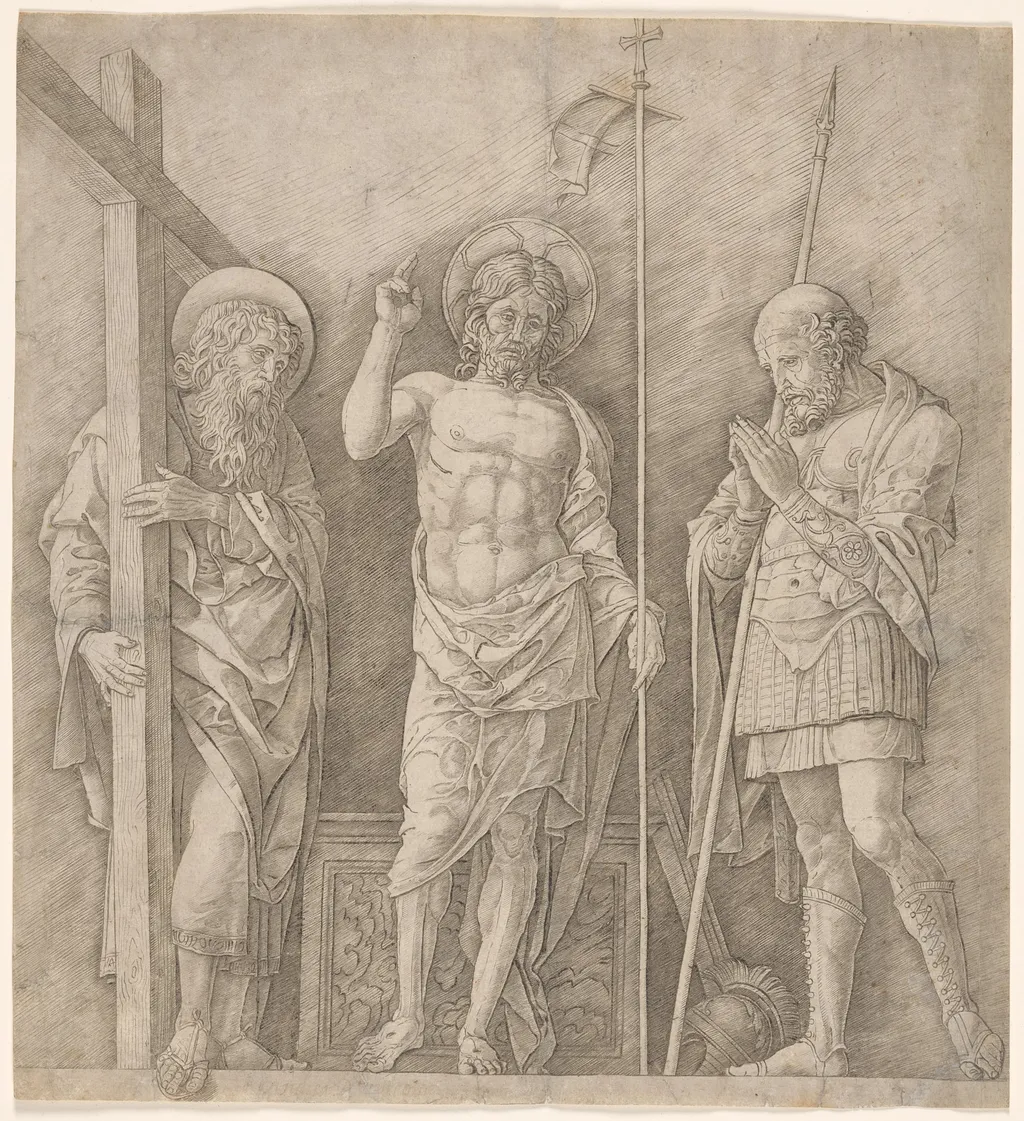 The Risen Christ Between Saints Andrew and Longinus, by Andrea Mantegna, 1474