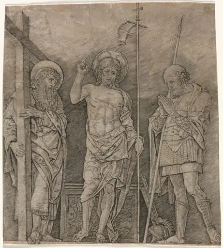 The Risen Christ between St Andrew and Longinus, by Andrea Mantegna