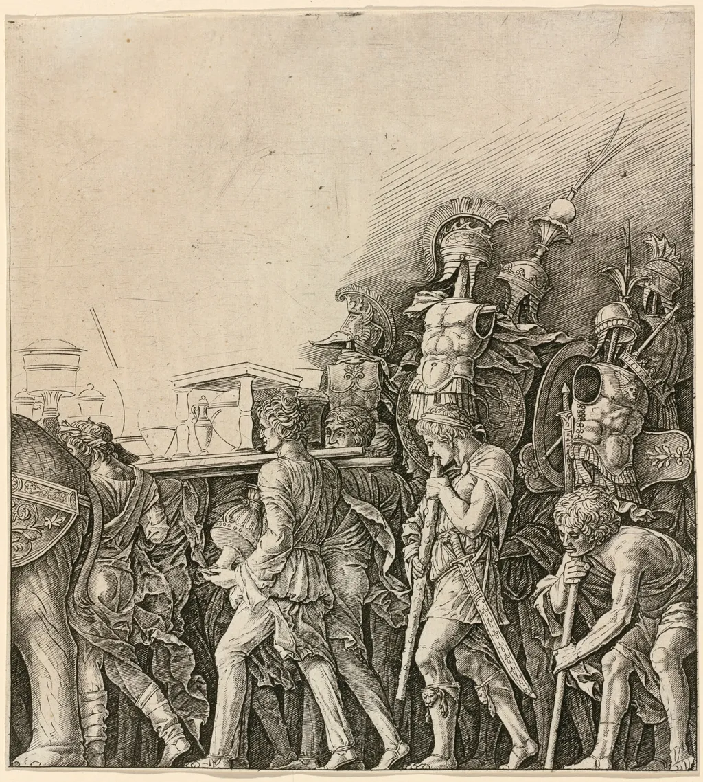 The Triumph of Caesar: Soldiers Carrying Trophies, by Andrea Mantegna, ink, 1498