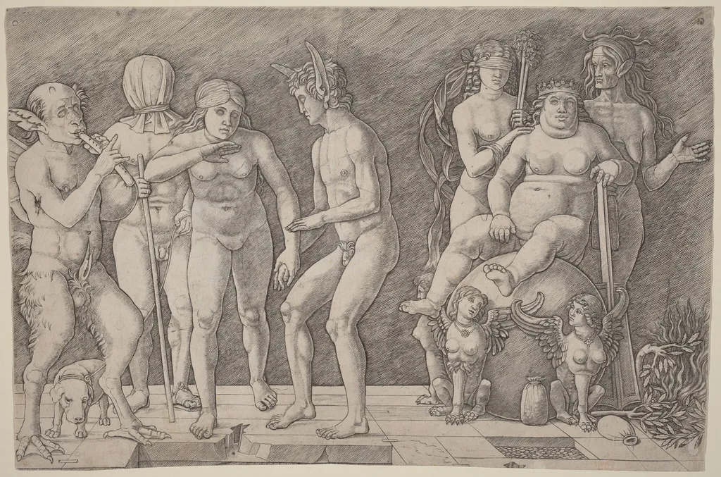 Virtus Combusta: An Allegory of Virtue, by Andrea Mantegna, ink, 1502