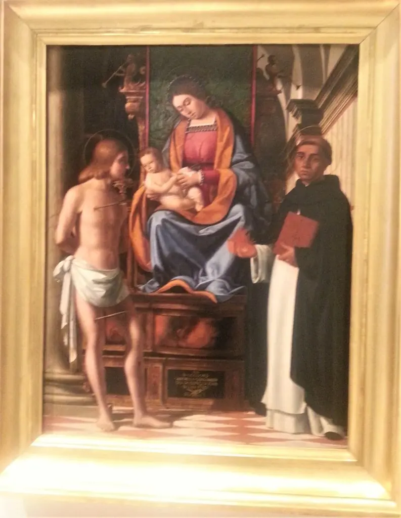 Madonna and Child enthroned between Saints Sebastian and Vincenzo Ferrer, by Andrea Previtali