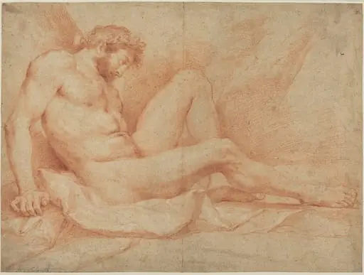 Academic Nude Study of a Seated Male, by Andrea Sacchi
