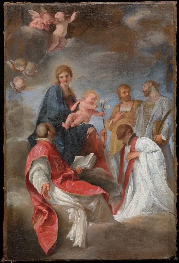 The Madonna and Child with Saints Ignatius of Loyola, Francis Xavier, Cosmas and Damian, by Andrea Sacchi
