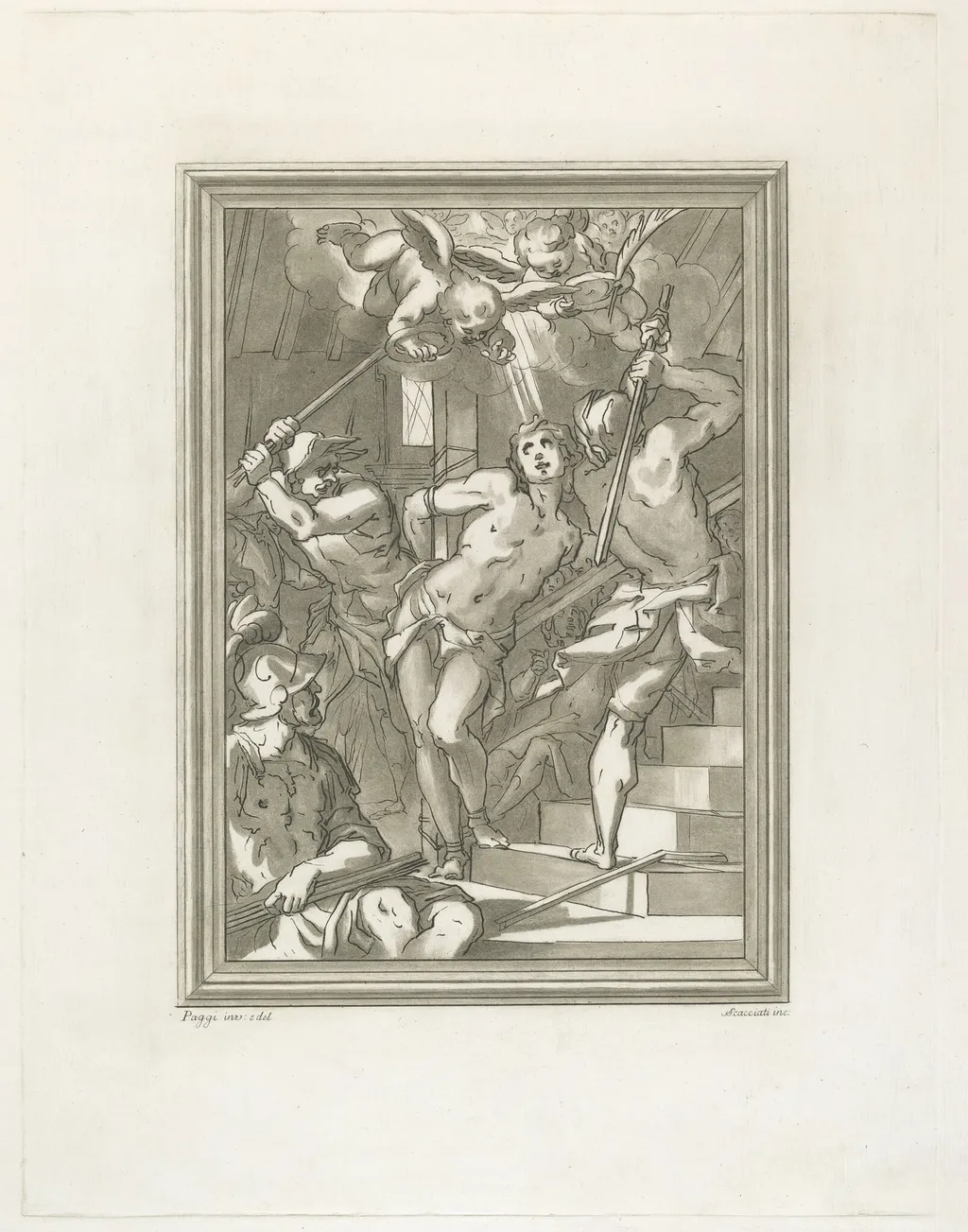 Flagellation of a Saint, by Andrea Scacciati, ink, 1766