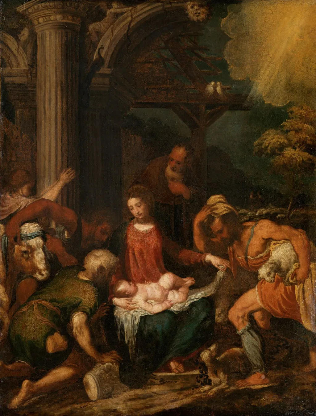 Adoration of the Shepherds, by Andrea Schiavone, unspecified, 1560