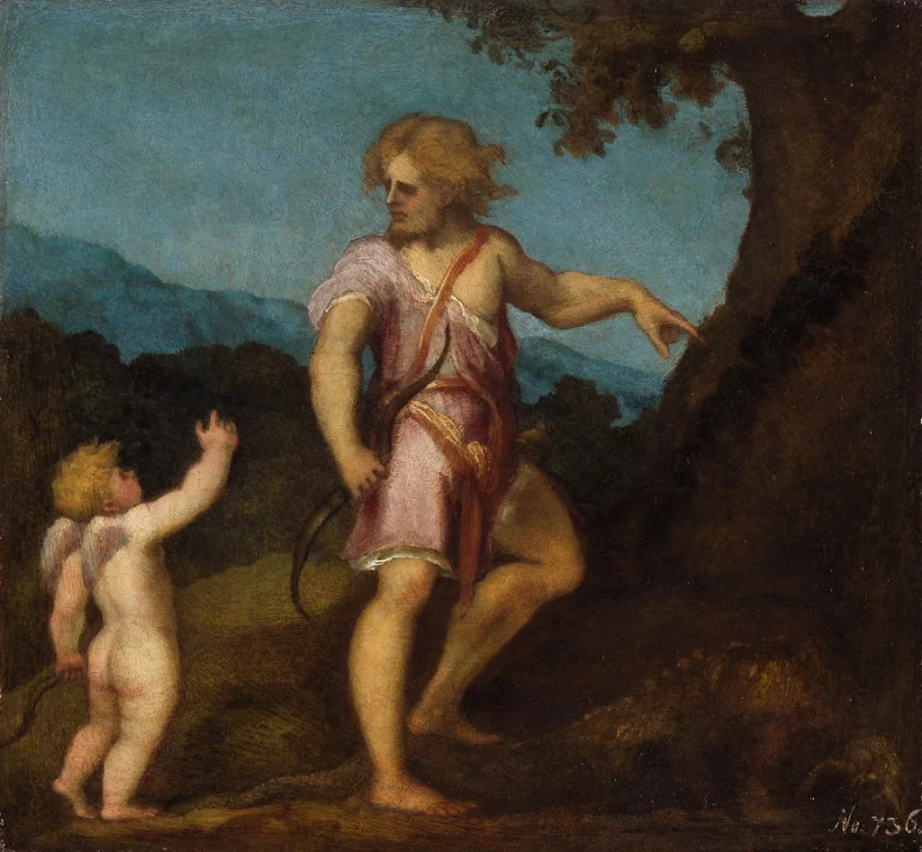 Apollo and Eros, by Andrea Schiavone, unspecified, 1543