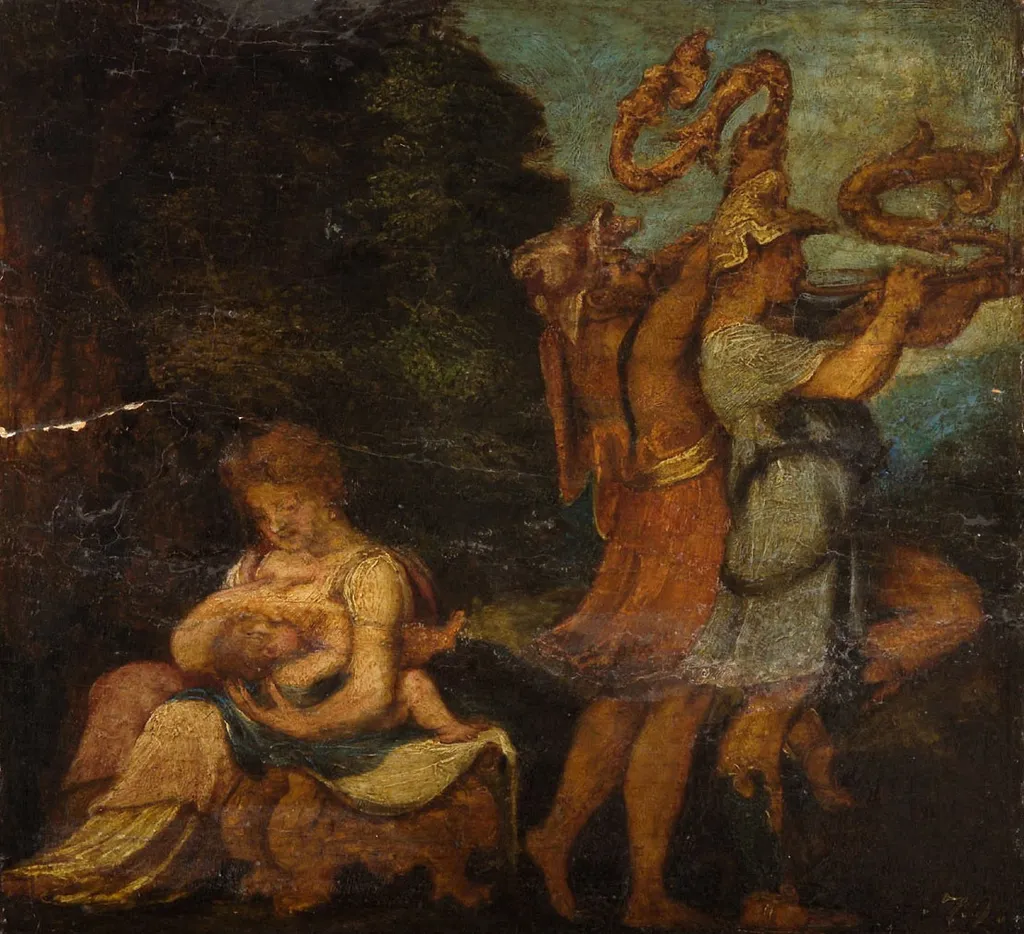 Jupiter nurtured by Amalthea, by Andrea Schiavone, unspecified, 1544