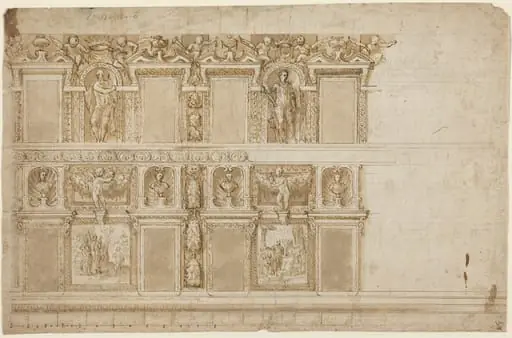A Palatial Wall Ornamented with Sculptures and Paintings, by Andrea Semino