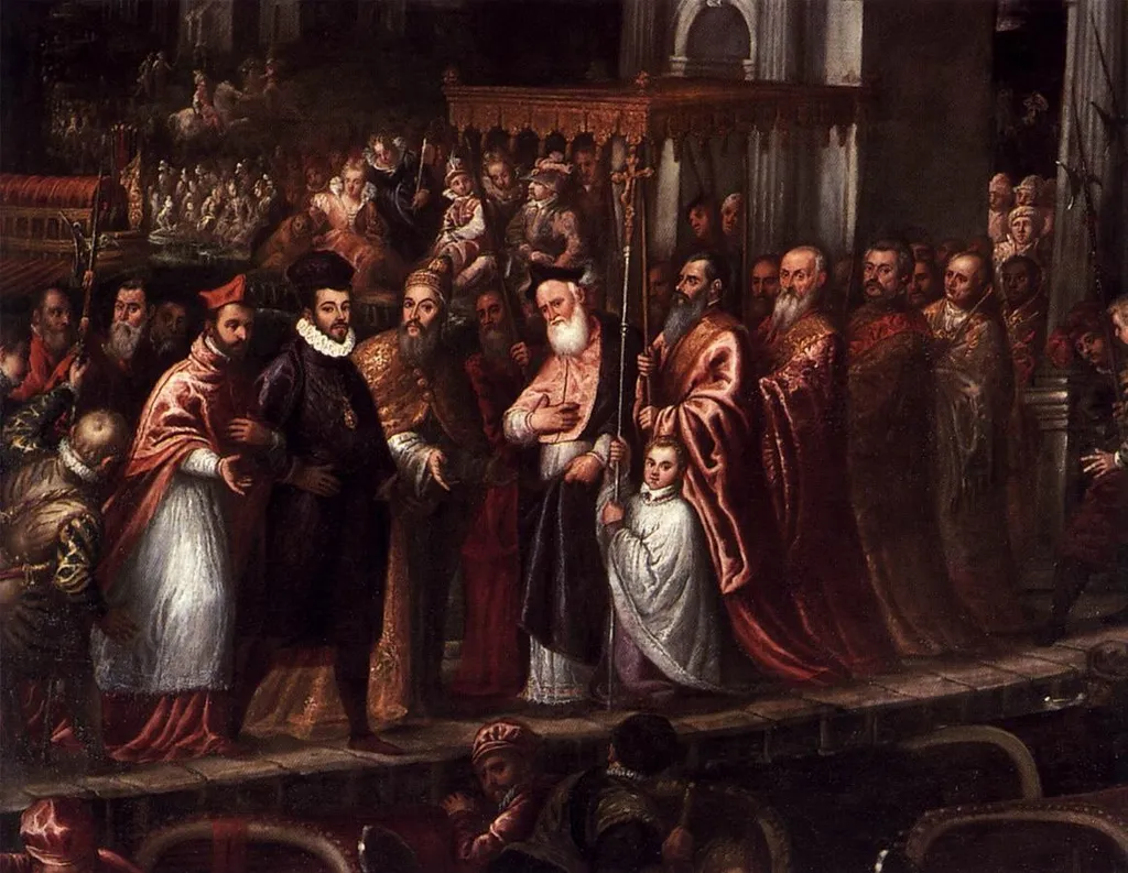 The Doge and the Patriarch Welcoming Henri III, King of France, by Andrea Vicentino, oil, 1589