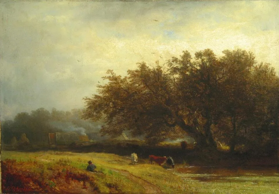 Evening Landscape, by Andreas Achenbach, oil, 1856