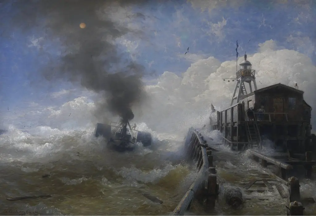 Towboat leaving the port of Ostend at heyday, by Andreas Achenbach