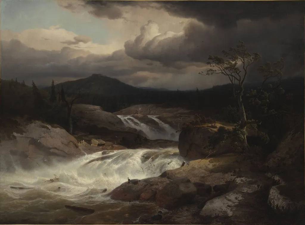 Waterfall, by Andreas Achenbach, oil, 1842