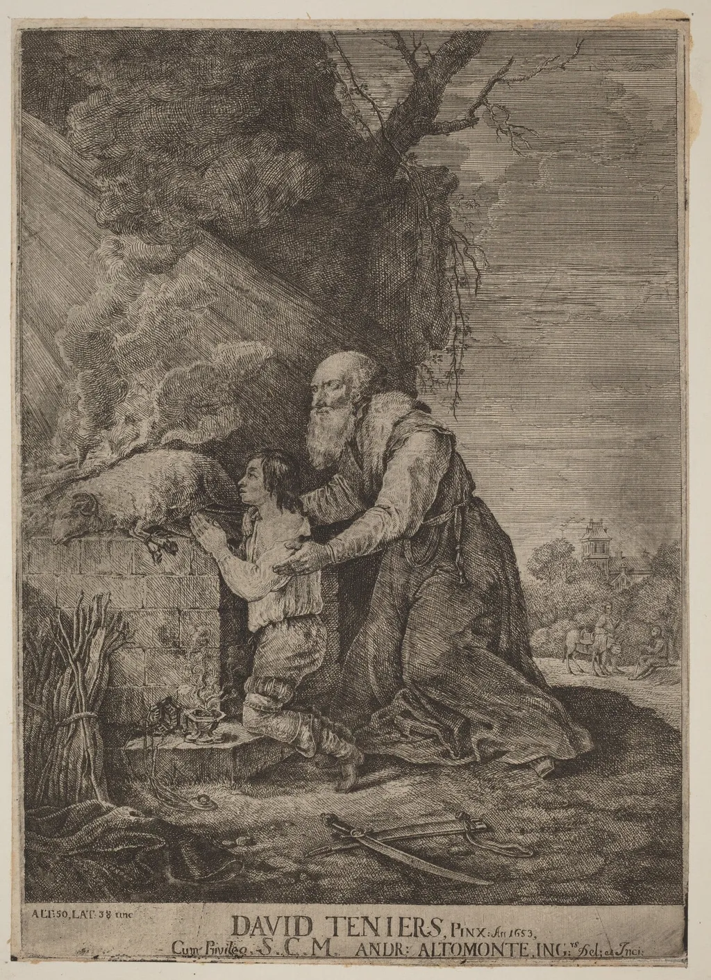 Sacrifice of Isaac, by Andreas Altomonte, ink, 1740