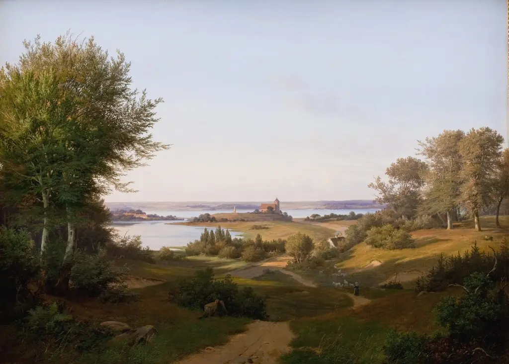 View of the Hill at Skanderborg Castle, Jutland, and the Memorial to frederik VI, by Andreas Juuel