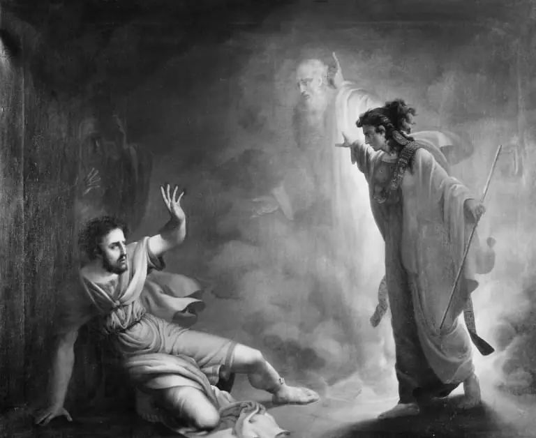Heksen i Endor viser Saul Samuels ånd, by Andreas Ludvig Koop