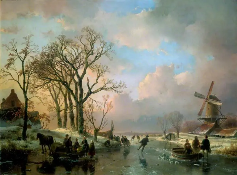 Skating in Holland, by Andreas Schelfhout