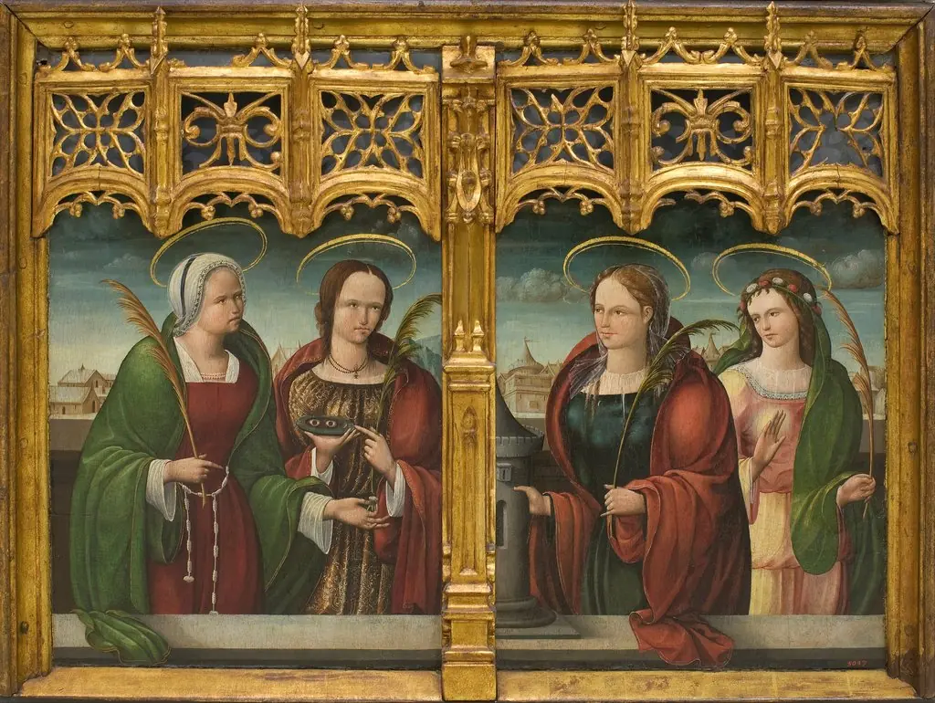 Saints Apollonia, Lucy and Barbara and another Holy Martyr, by Andrés de Melgar