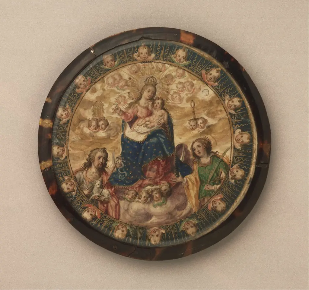 Nun's Shield showing the Virgin and Child with Saints John the Baptist and Catherine of Alexandria