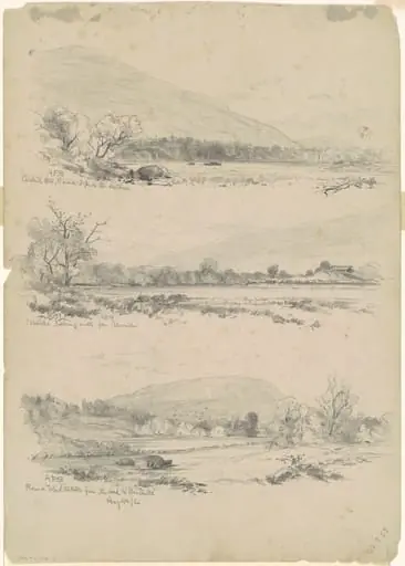 Catskill Mountains, Round-Top in the Distance; Catskills Looking North from Palenville; and Round Top, Catskills, from the Road to Bracketts [verso], by Andrew Fisher Bunner