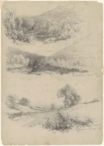 Clove Road, Catskills; Through the Clove—Catskills; and On the Road to Bracketts [recto], by Andrew Fisher Bunner