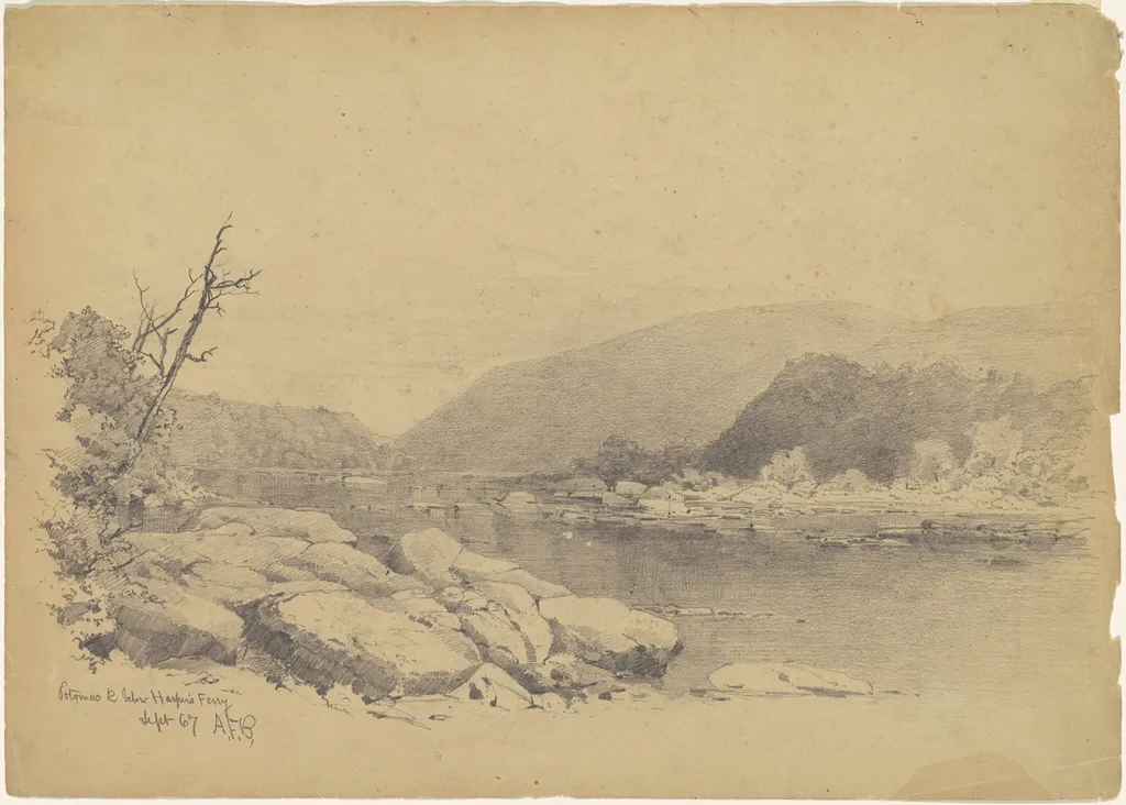 Potomac River Below Harper's Ferry, by Andrew Fisher Bunner, graphite, 1867