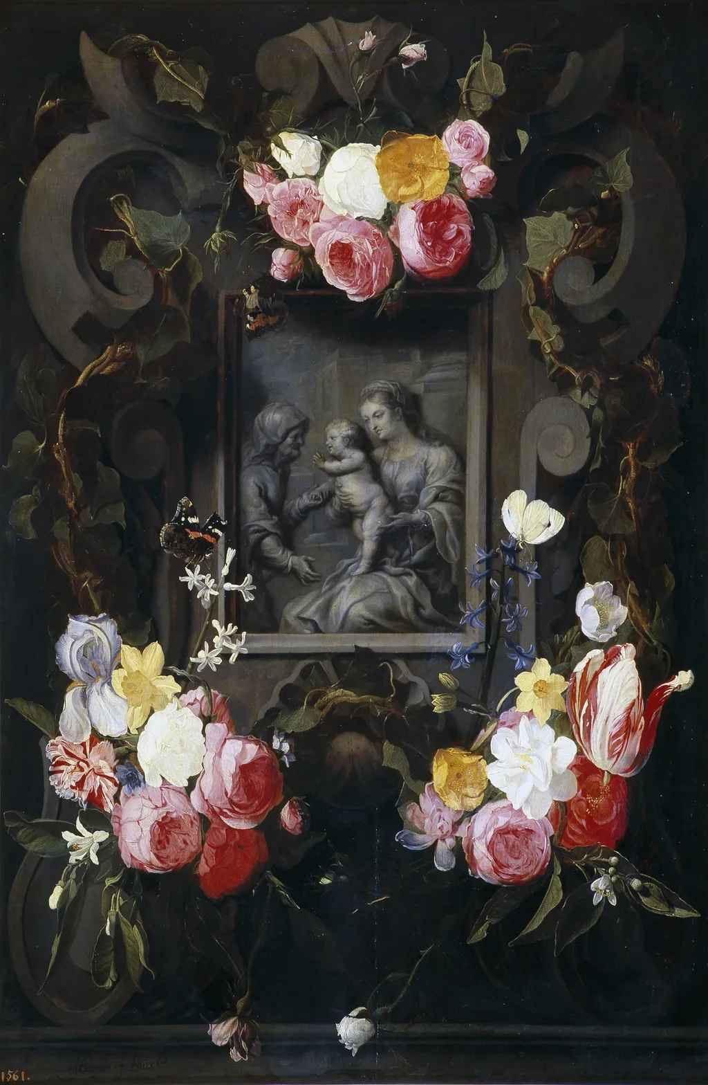 Guirnalda con Santa Ana la Virgen y el Niño, by Andries Bosman, oil, 1601