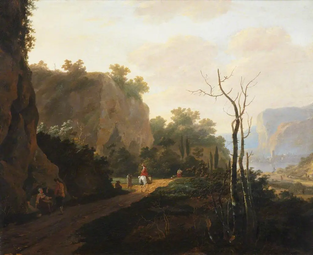 A Rocky Landscape with Figures, Sunset, by Andries Both